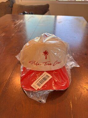 Palm Tree Crew Cream & Red Snapback Hat (New w/ Packaging)